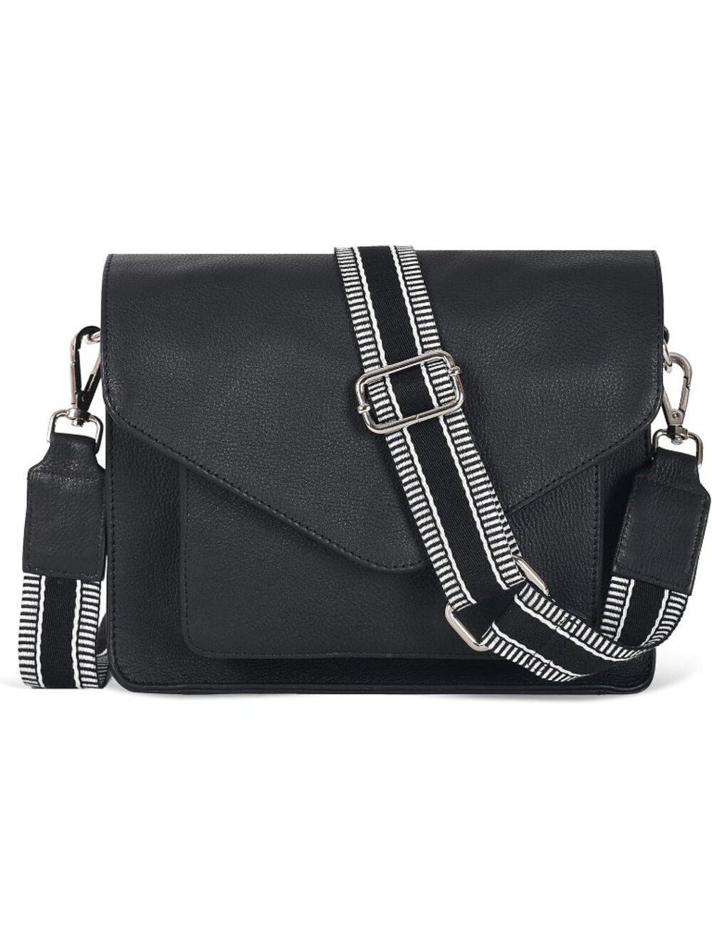 Women's Black Leather Crossbody Bag with Adjustable Strap Snap Closure Tote Bags